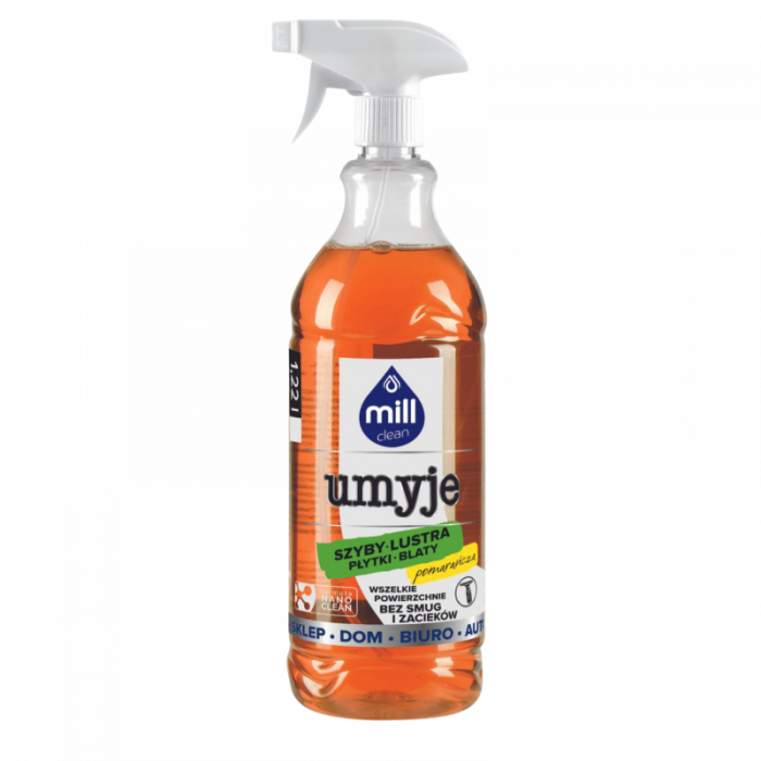 MILL clean UMYJE – płyn do mycia szyb, luster, glazury – POMARAŃCZA 1,22L