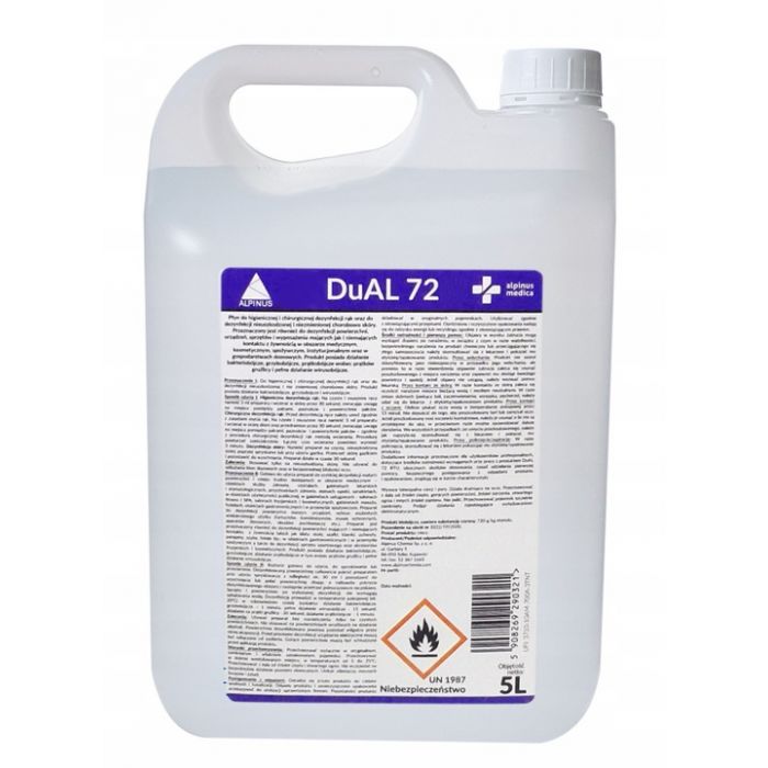 DUAL 72 NEUTRAL 5L Preparat do higienicznej i chirurgicznej dezynfekcji rąk,do dezynfekcji powierzchni, urządzeń, sprzętów i wyposażenia